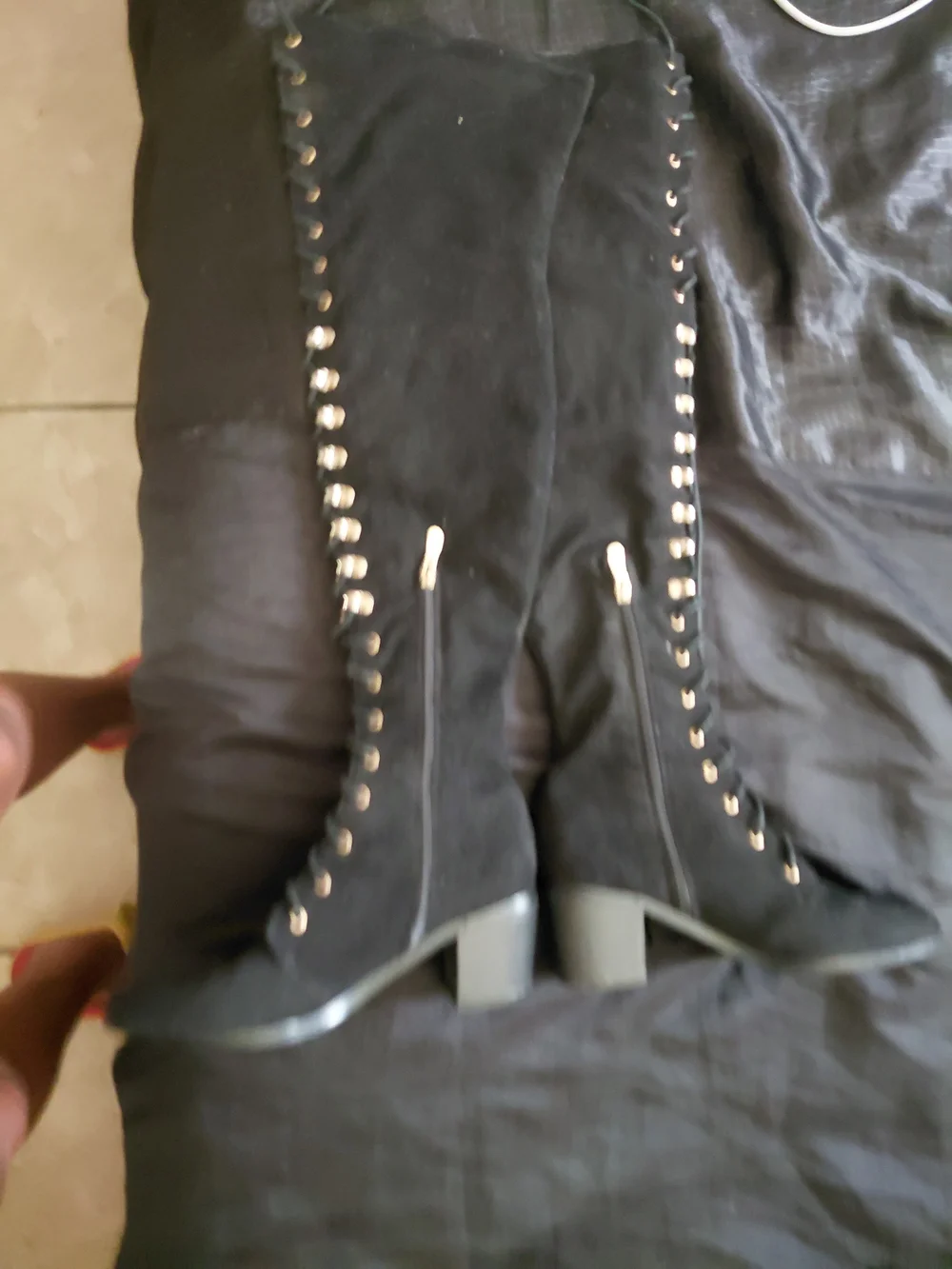 Black Lace-Up Over-The-Knee Women's Boots